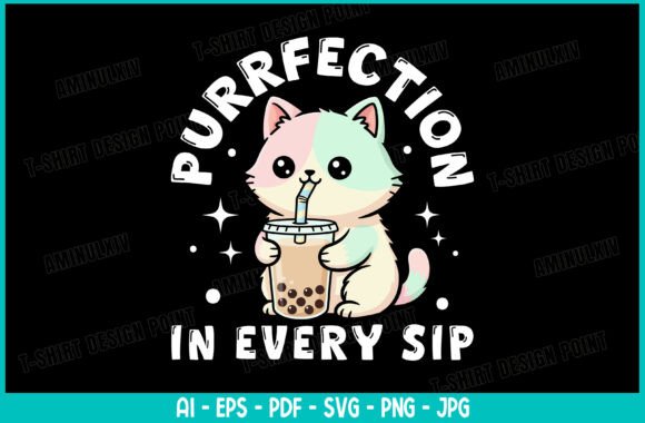 Cute Cat Boba Tea T-shirt Design Review