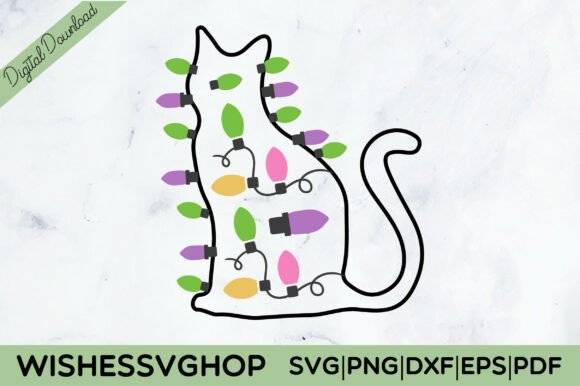 Cute Cat Christmas Light SVG PNG