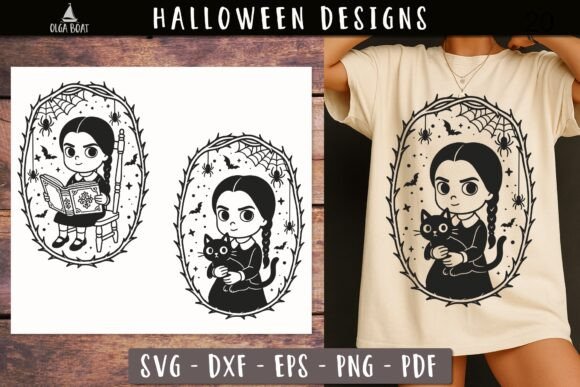 Gothic Girl Black Cat Book Halloween SVG Review